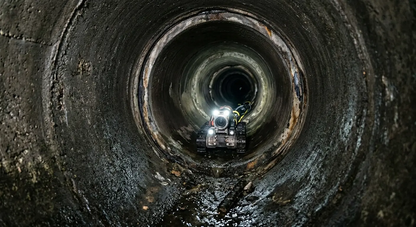 Robotic sewer camera inspecting pipe interior for Sewer Line Repair in DeWitt
